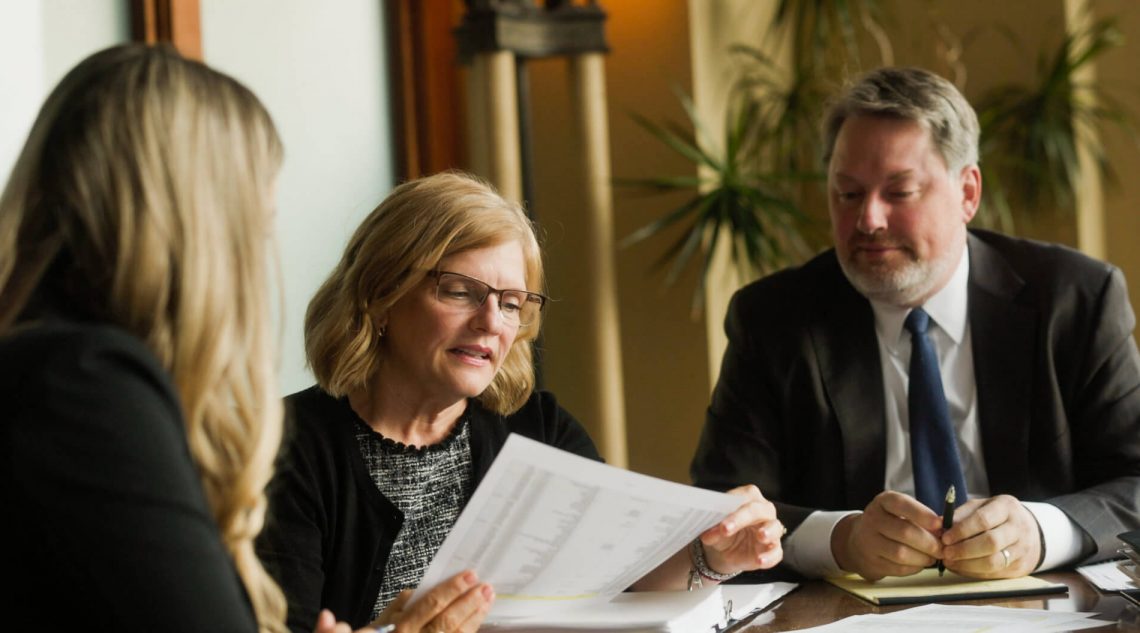 Martin A. Foos, Mary E. Lentz and Cassandra Andres Rice in a group discussion